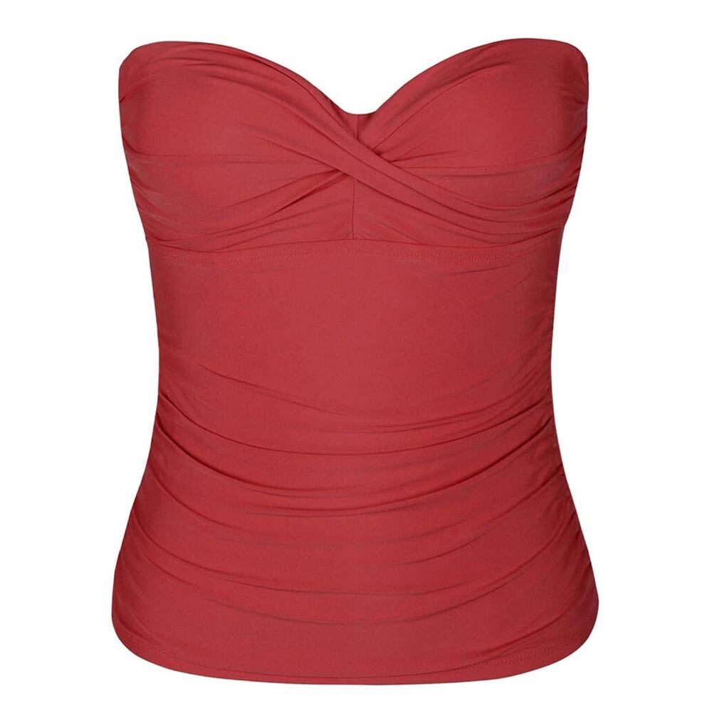 Firpearl Women's Bandeau Tankini Swimsuit Tops Front Twist Wine Berry Size 6
